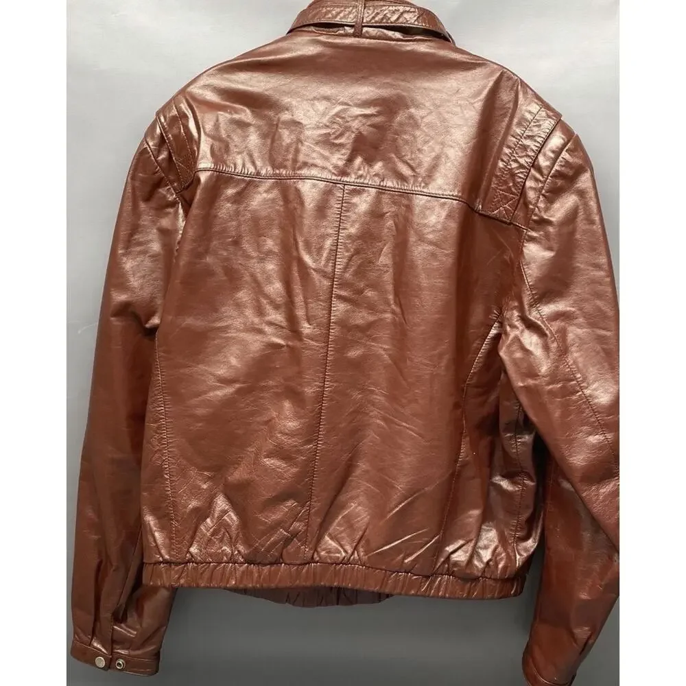 Vtg Wilsons 70s Cafe Racer Moto Leather Jacket Red/Brown Mens 48 XL Distressed